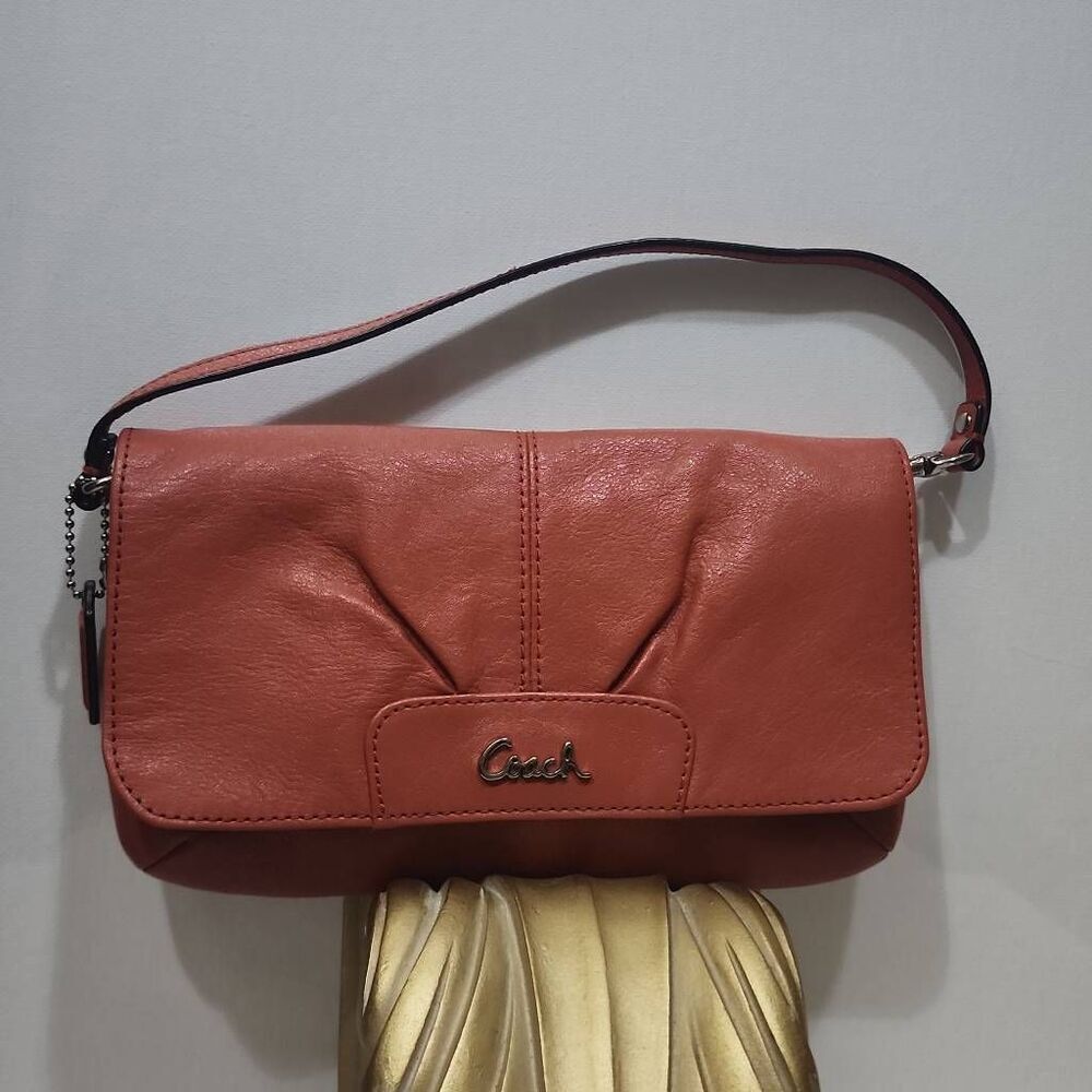 Coach Ashley Leather Large Pleated Flap Wristlet Salmon